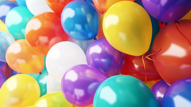 Many colorful balloons decorated wall as background