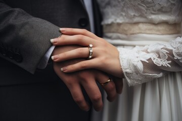 Couple wearing wedding rings on their wedding day