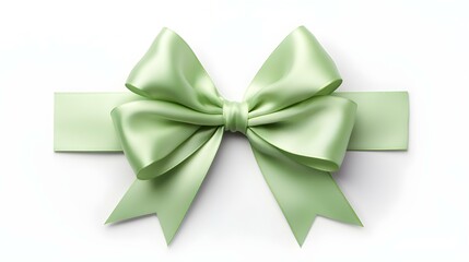 Light Green Gift Ribbon with a Bow on a white Background. Festive Template for Holidays and Celebrations
