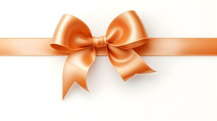 Light Orange Gift Ribbon with a Bow on a white Background. Festive Template for Holidays and Celebrations
