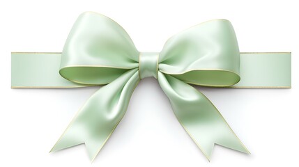 Naklejka premium Light Green Gift Ribbon with a Bow on a white Background. Festive Template for Holidays and Celebrations 
