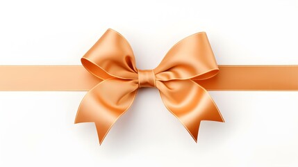 Fototapeta premium Light Orange Gift Ribbon with a Bow on a white Background. Festive Template for Holidays and Celebrations 