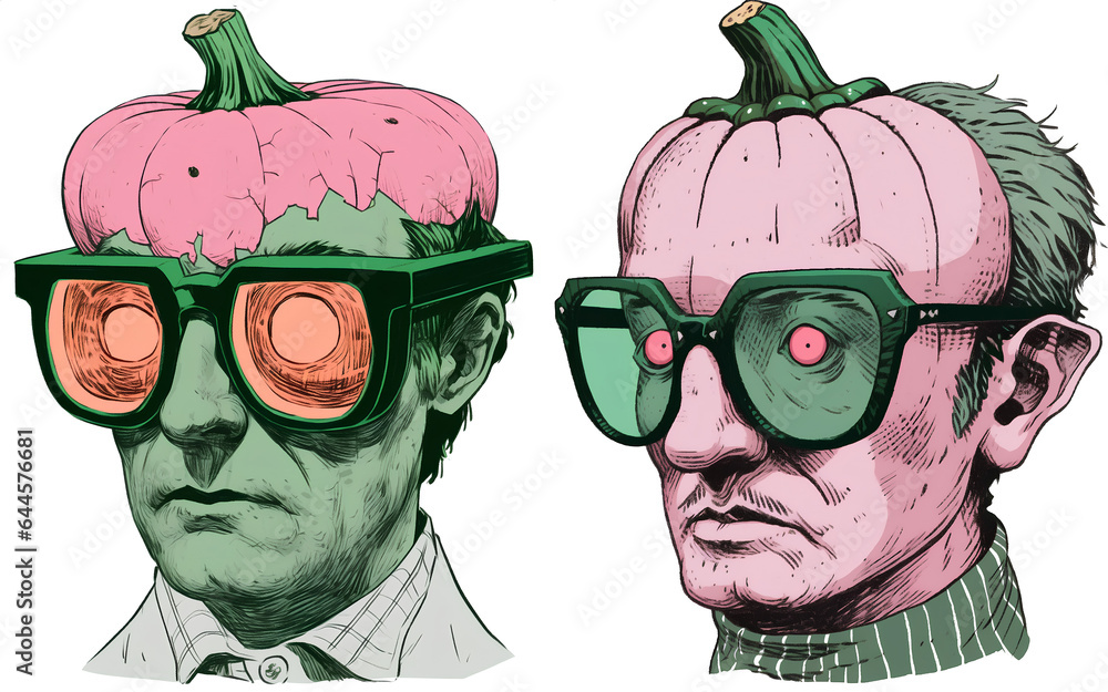 Wall mural pumpkin head surreal portrait in a glasses, collection