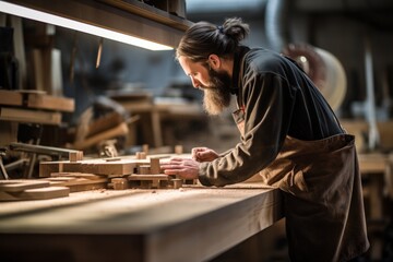Joiner working with wooden detail in the workshop