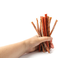 Fish Jerky Isolated, Dry Salted Seafood Snack, Hake Stockfish, Small Pieces of Dehydrated Pollock