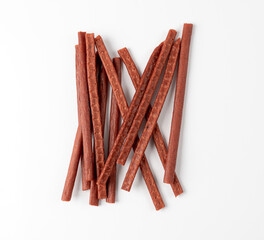 Fish Jerky Isolated, Dry Salted Seafood Snack, Hake Stockfish, Small Pieces of Dehydrated Pollock