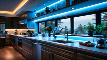 LED strip lighting highlighting architectural features, - obrazy, fototapety, plakaty
