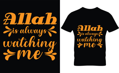 Obraz premium Islamic faith t-shirt design with Allah calligraphy golden text black background