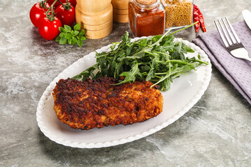 Tasty roasted breaded meat schnitzel