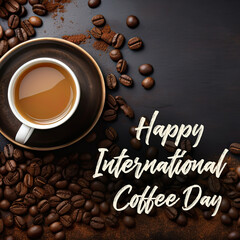 International coffee day background with coffee cup