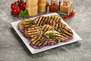 Grilled eggplant slices with cilantro