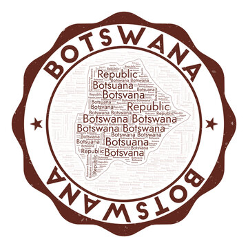 Botswana logo. Awesome country badge with word cloud in shape of Botswana. Round emblem with country name. Superb vector illustration.