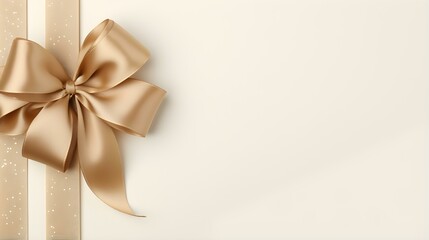 Light Brown Gift Ribbon with a Bow on a white Background. Festive Template for Holidays and Celebrations
