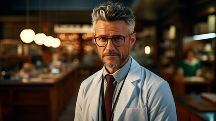 Fototapeta premium a man with glasses and a tie in a restaurant