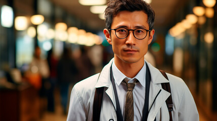 Fototapeta premium a man with glasses and a tie in a restaurant