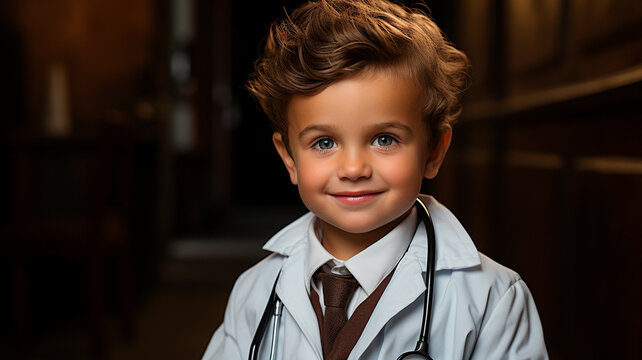  a young boy wearing a doctor's coat and tie