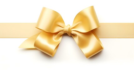 Light Yellow Gift Ribbon with a Bow on a white Background. Festive Template for Holidays and Celebrations
