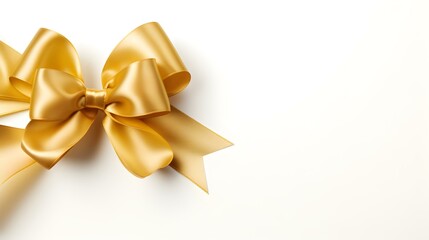 Light Yellow Gift Ribbon with a Bow on a white Background. Festive Template for Holidays and Celebrations 