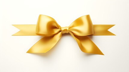 Light Yellow Gift Ribbon with a Bow on a white Background. Festive Template for Holidays and Celebrations
