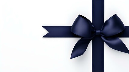 Navy Gift Ribbon with a Bow on a white Background. Festive Template for Holidays and Celebrations
