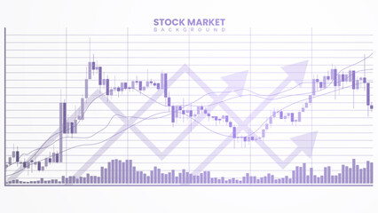 Naklejka premium Suscessful stock market trading chart on a white paper background. Business financial stastical information and trends with up arrows. Candlesticks graph illustration concepts