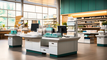 Pharmacy counters with automated dispensing systems - obrazy, fototapety, plakaty