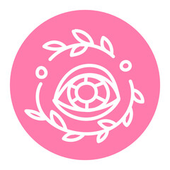 Linear vector sticker of eye on pink background