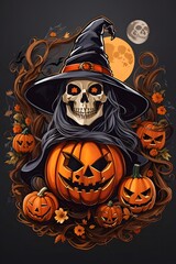 Halloween Pumpkin Tshirt Logo Design Spooky Pumpkin Sticker Design For Halloween Pumpkin Halloween Graphic Design For Tshirts AI Generative