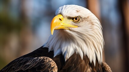 Obraz premium A breathtaking shot of a Bald Eagle his natural habitat, showcasing his majestic beauty and strength.