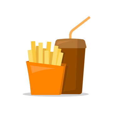 French fries and drink icon. Color silhouette. Front side view. Vector simple flat graphic illustration. Isolated object on a white background. Isolate.
