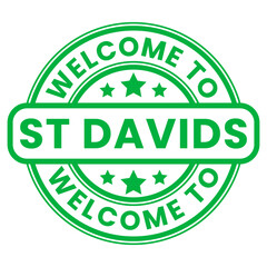 Green Welcome To St Davids Sign, Stamp, Sticker with Stars vector illustration - obrazy, fototapety, plakaty