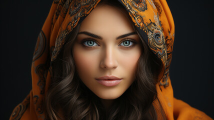 beautiful woman with blue eyes in arabic style - obrazy, fototapety, plakaty