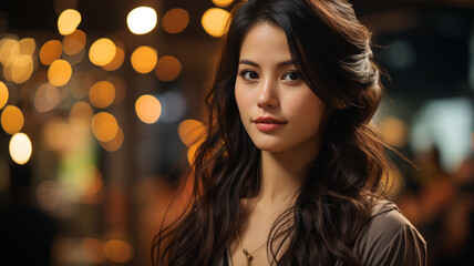 Fototapeta premium portrait of asian girl with orange dress