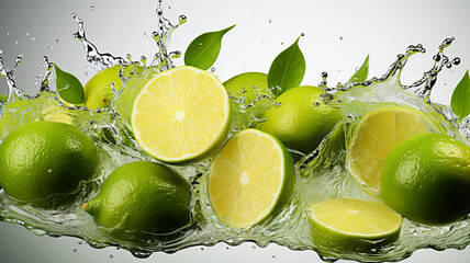 fresh lime with water splash on a black background