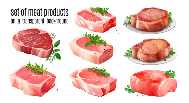 set of meat products on a transparent background