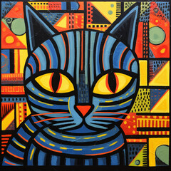 Cat with postmodern abstraction pattern