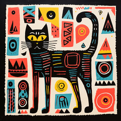 Cat with postmodern abstraction pattern