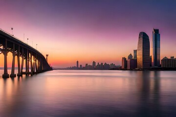 Obraz premium city harbour bridge at sunset
