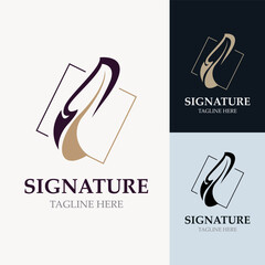 Feather and signature logo design minimalist business symbol sign template illustration