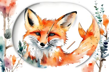 red fox splash color painting on white 