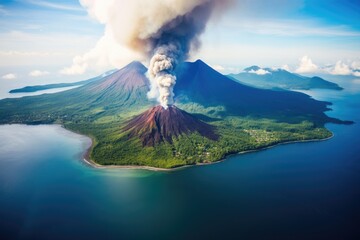 Aerial view of Mount Bromo volcano eruption, Java island, Indonesia, Aerial view of Gamalama Volcano on Ternate, Indonesia, AI Generated