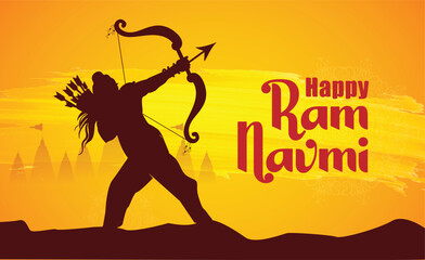 Happy Ram Navami festival of India. Lord Rama with arrow. vector illustration design - obrazy, fototapety, plakaty