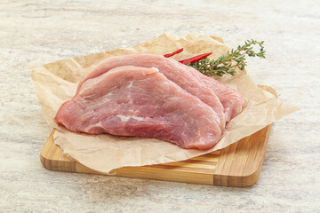 Raw pork schnitzel for roast