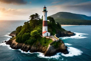 Foto op Plexiglas lighthouse on the coast generated Ai © Hafsa