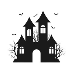 Creepy house silhouette halloween illustration
