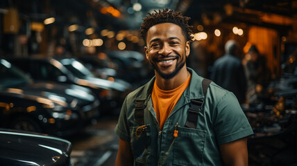 Obraz premium portrait of confident black man in garage.