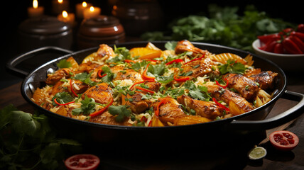 fried chicken with vegetables and spices