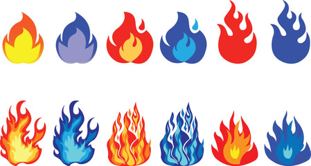 fire logo set.red blue yellow color combination fire logo.abstract premium fire logo vector