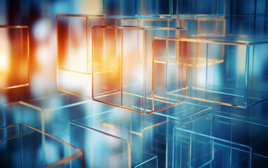 A background of transparent glass panels with a blurry background with lighting