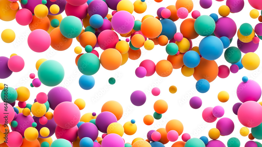 Aufkleber abstract composition with many colorful random flying spheres isolated on transparent background. co